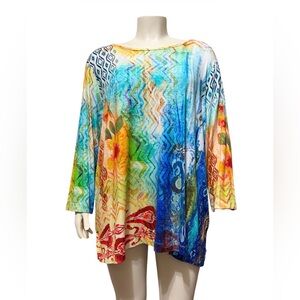 Ali Miles Multicolor Zigzag & Floral Print Tunic